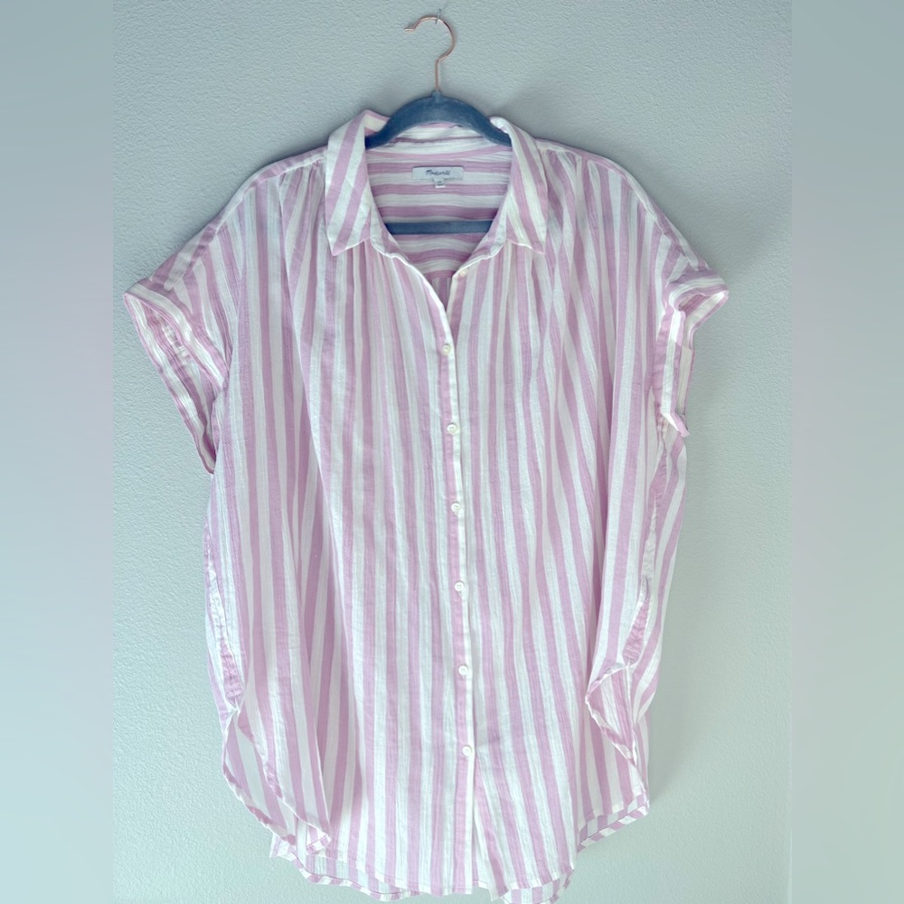 Madewell pink and white striped t shirt